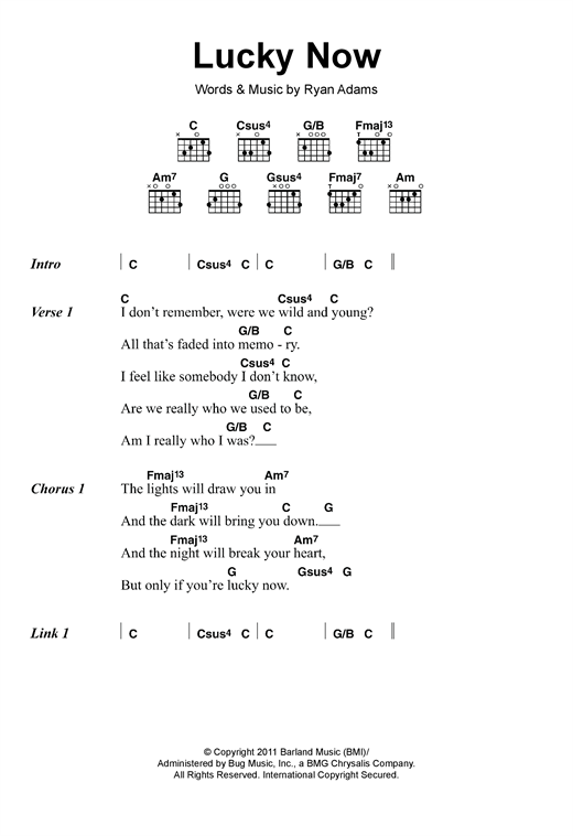 Ryan Adams Lucky Now Sheet Music Notes Chords Download Rock