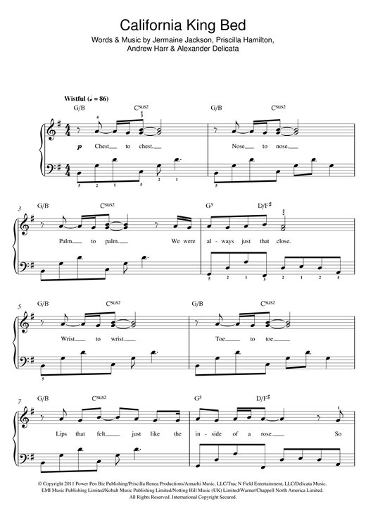 Rihanna California King Bed Sheet Music Notes Chords Download R