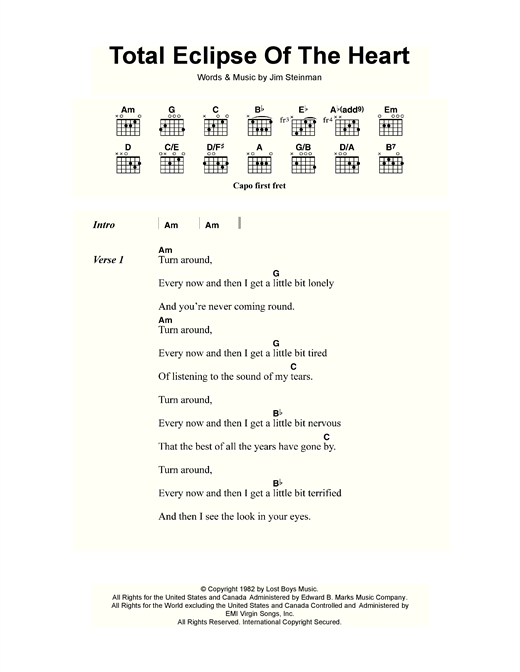 Bonnie Tyler Total Eclipse Of The Heart Sheet Music Notes Chords Download Pop Notes Lyrics Chords Pdf Print 118224