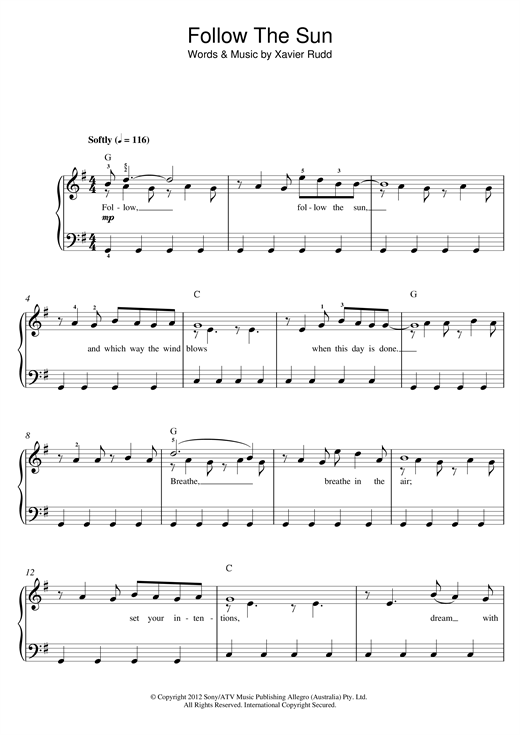 Xavier Rudd Follow The Sun Sheet Music Download Pdf Score 118337