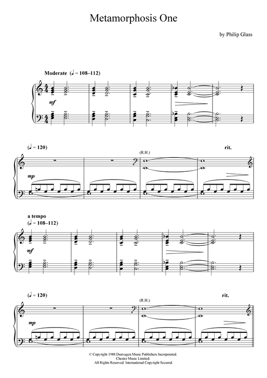 Philip Glass Metamorphosis 1 5 Complete Sheet Music Download Pdf Score 119010