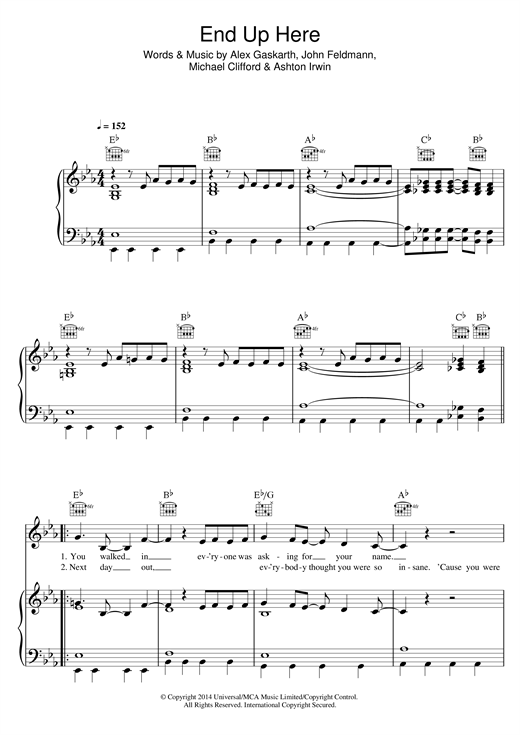 5 Seconds Of Summer End Up Here Sheet Music Download Pdf Score 119115
