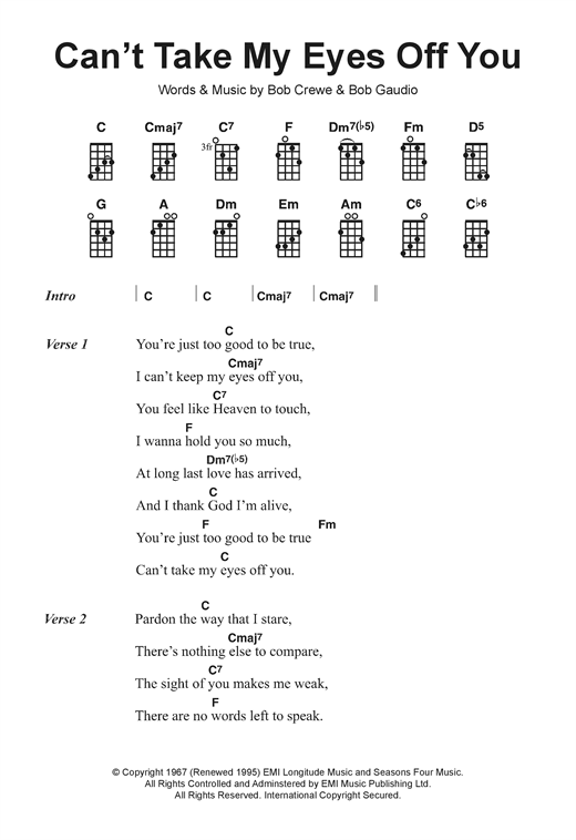 Andy Williams Can T Take My Eyes Off Of You Sheet Music Notes Chords Download Pop Notes Ukulele Pdf Print 119996