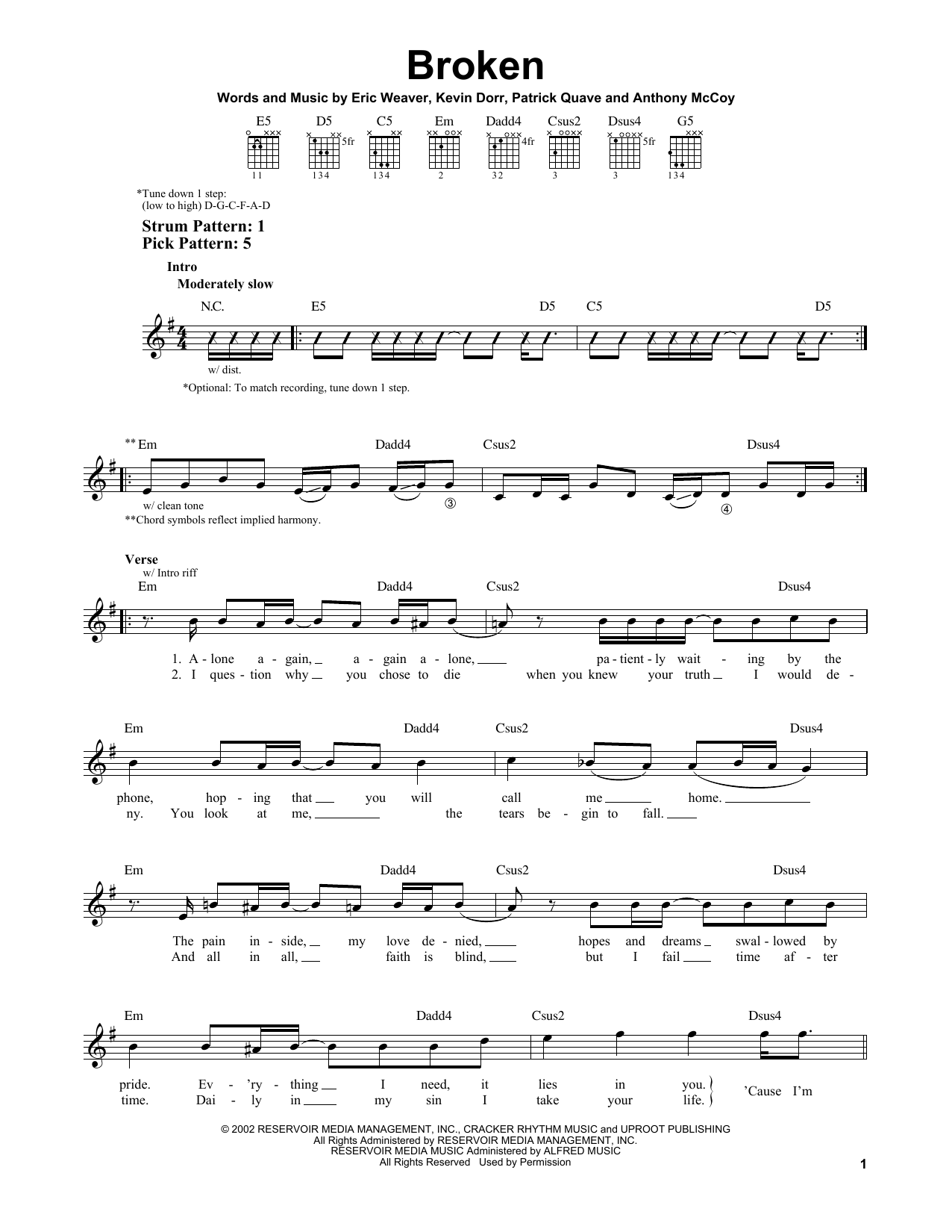 12 Stones Broken Sheet Music Notes & Chords for Easy Guitar - Download or Print PDF
