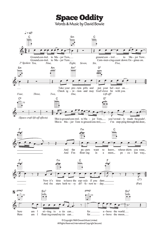 David Bowie Space Oddity Sheet Music Notes Chords Download Rock