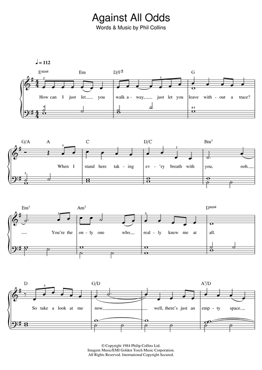 Phil Collins Against All Odds Take A Look At Me Now Sheet Music Download Pdf Score 1521