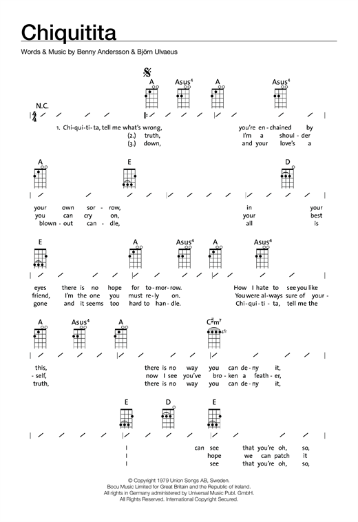 Abba Chiquitita Sheet Music Notes Chords Download Disco Notes Ukulele With Strumming Patterns Pdf Print 120668 Acordes y tablatura de chiquitita (abba), partitura y cifrado americano, los mejores acordes tabs, letra y acordes de 'chiquitita' por abba. music notes room