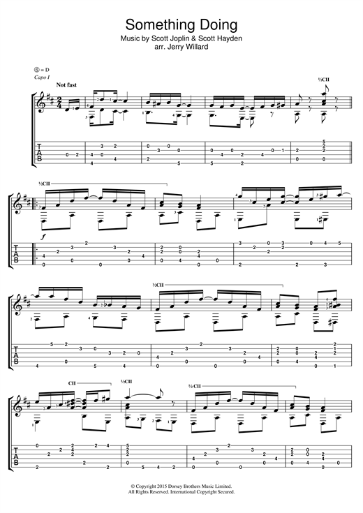 Preview Scott Joplin Something Doing Ragtime sheet music, notes and chords for Guitar Tab, SKU: 121095 sheet music, piano notes, chords, guitar tabs, score, transpose, transcribe, how to play, guide, download, learn, tutorial, progression, song, artist, awards, billboard, mtv, vh1, tour, single, album, release