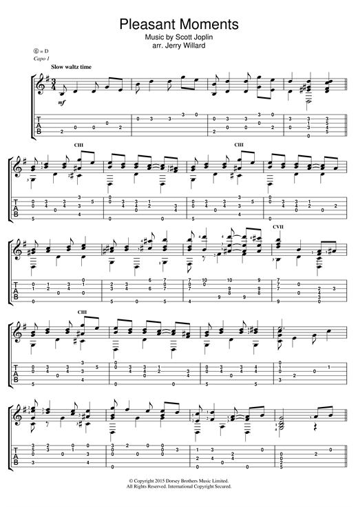 Preview Scott Joplin Pleasant Moments Ragtime sheet music, notes and chords for Guitar Tab, SKU: 121096 sheet music, piano notes, chords, guitar tabs, score, transpose, transcribe, how to play, guide, download, learn, tutorial, progression, song, artist, awards, billboard, mtv, vh1, tour, single, album, release