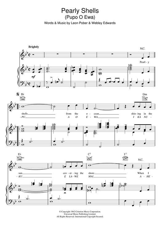 Don Ho Pearly Shells Sheet Music Download Pdf Score