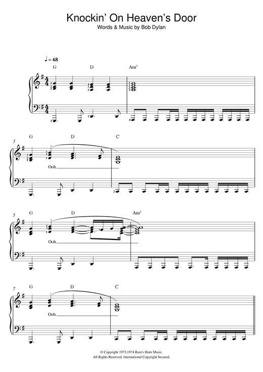 Bob Dylan Knockin On Heaven S Door Sheet Music Notes Chords