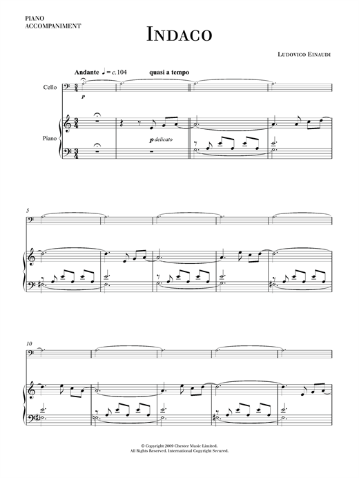 Preview Ludovico Einaudi Indaco Classical sheet music, notes and chords for Cello, SKU: 121501 Indaco sheet music