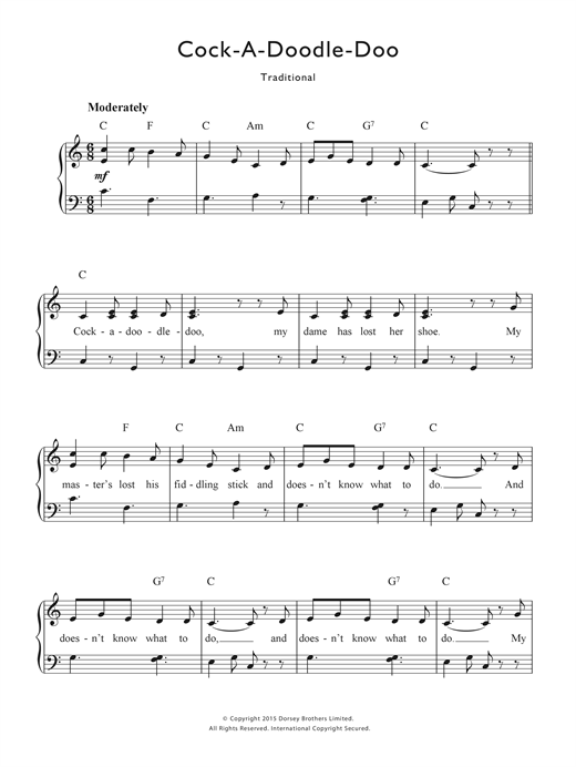 Traditional Nursery Rhyme A Doodle Doo Sheet Music Notes A Doodle Doo Sheet Music Notes