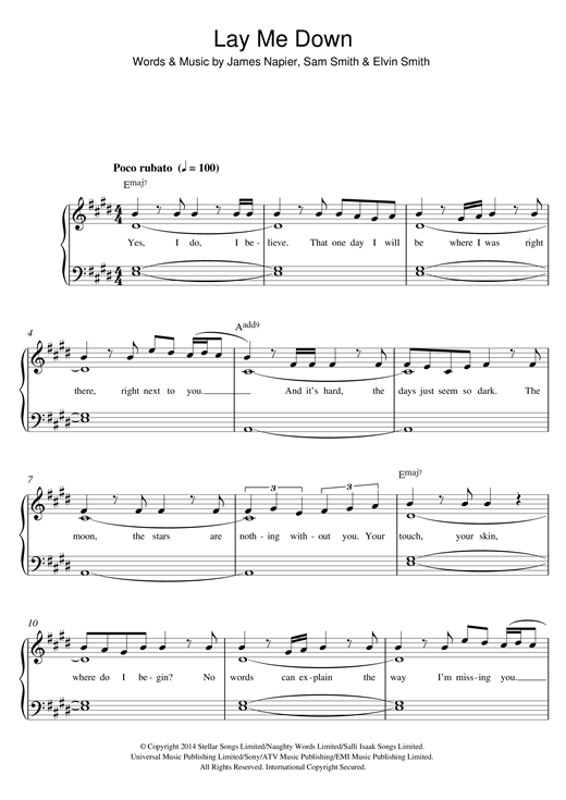Sam Smith Lay Me Down Sheet Music Notes Chords Download Pop Notes Easy Piano Pdf Print 122365