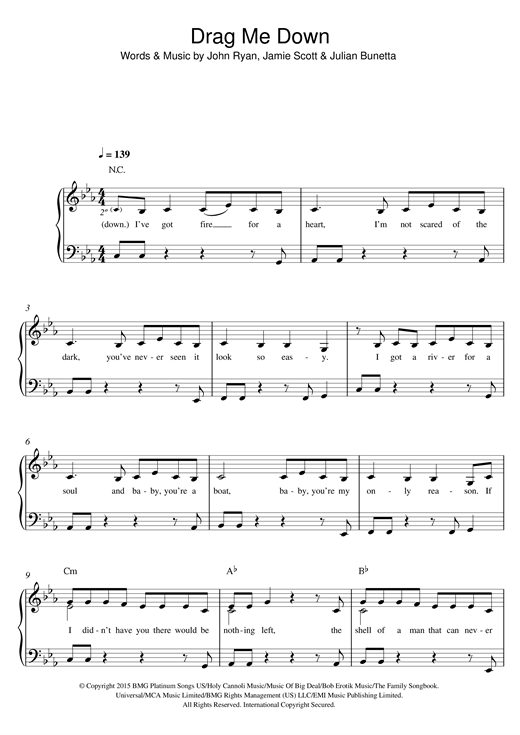 One Direction Drag Me Down Sheet Music Notes Chords Download