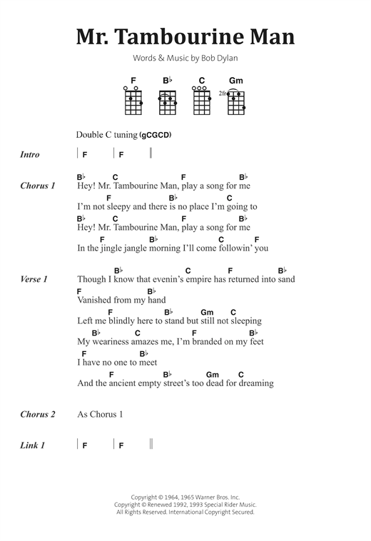 Bob Dylan Mr Tambourine Man Sheet Music Notes Chords Download Pop Notes Banjo Lyrics Chords Pdf Print 1223