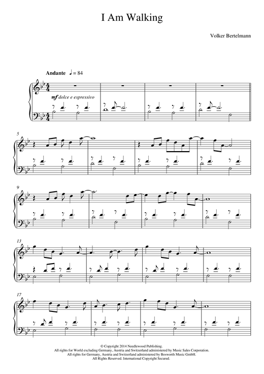 Preview Hauschka I Am Walking Classical sheet music, notes and chords for Piano, SKU: 123028 sheet music, piano notes, chords, guitar tabs, score, transpose, transcribe, how to play, guide, download, learn, tutorial, progression, song, artist, awards, billboard, mtv, vh1, tour, single, album, release