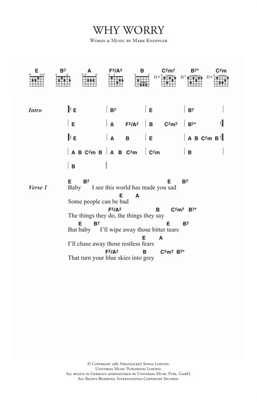 Dire Straits Why Worry Sheet Music Notes Chords Download Rock Notes Lyrics Chords Pdf Print