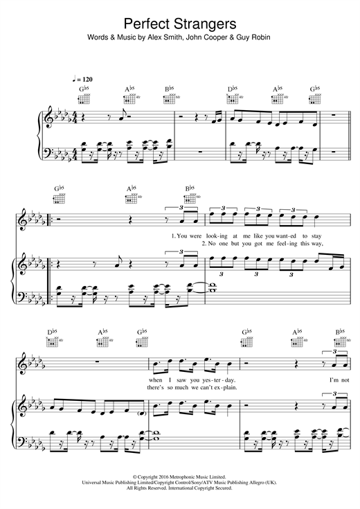 Jonas Blue Perfect Strangers Featuring Jp Cooper Sheet Music Download Pdf Score 123458