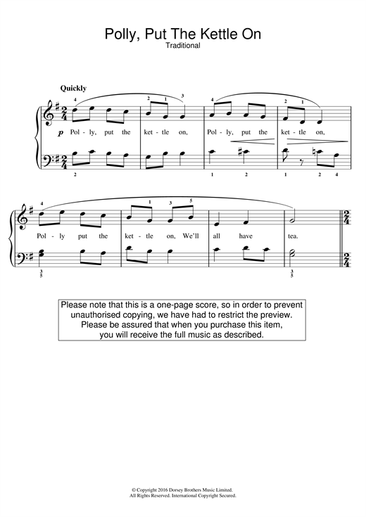 Traditional Nursery Rhyme Polly Put The Kettle On Sheet Music Traditional Nursery Rhyme Polly Put The