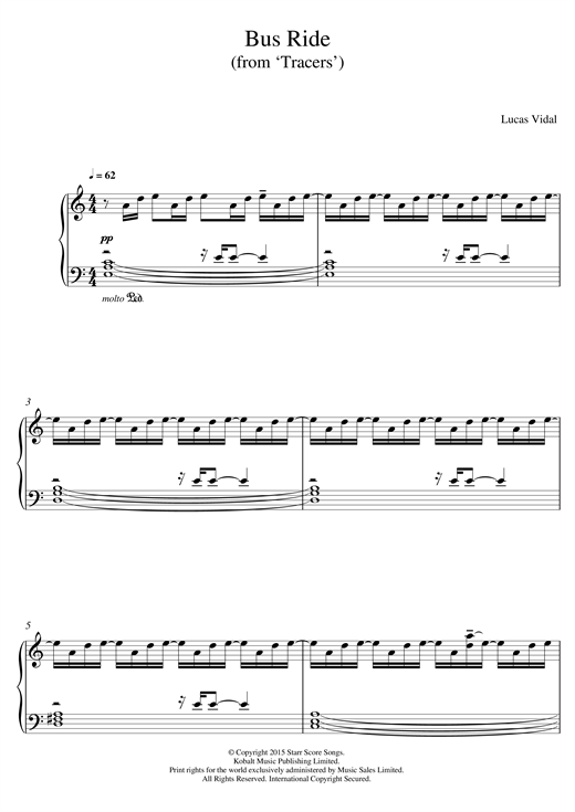 Preview Lucas Vidal Bus Ride (from 'Tracers') Film and TV sheet music, notes and chords for Piano, SKU: 123880 Bus Ride (from 'Tracers') sheet music