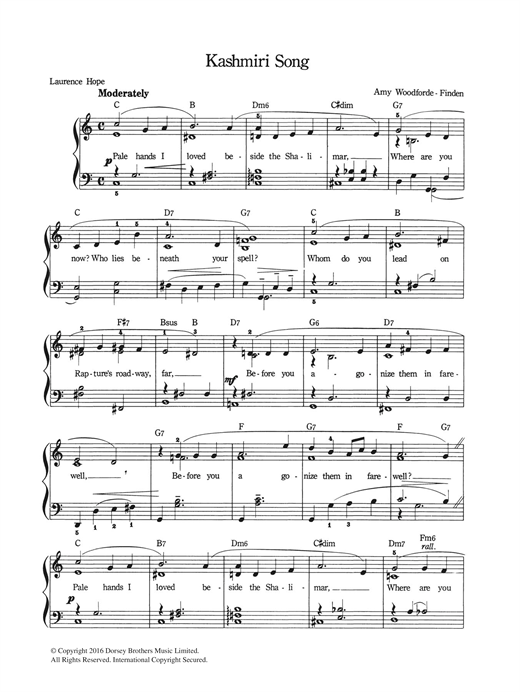Preview Amy Woodforde-Finden Kashmiri Song Classics sheet music, notes and chords for Piano & Vocal, SKU: 123893 Kashmiri Song sheet music