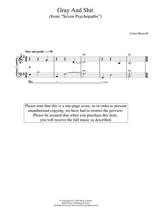 Gray And Shit (From Seven Psychopaths) sheet music
