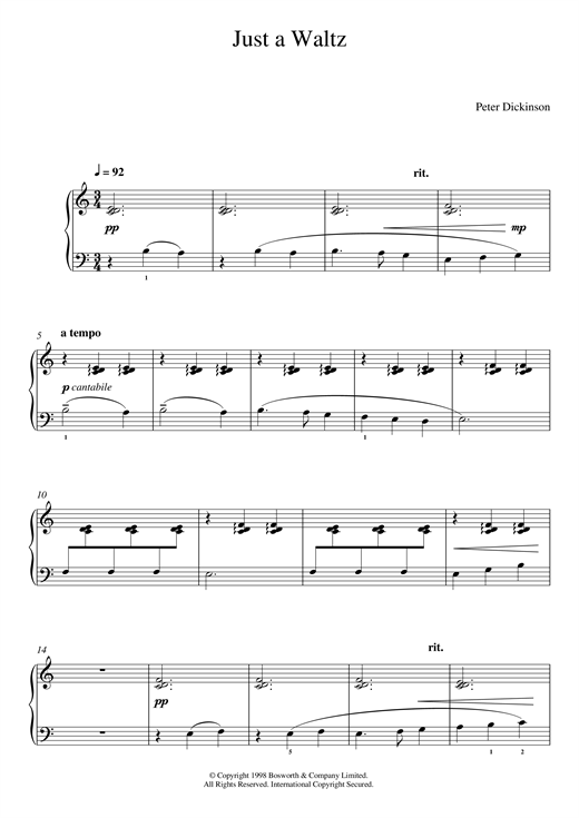 Preview Peter Dickinson Just A Waltz (From 'Eight Very Easy Pieces For Piano') Classical sheet music, notes and chords for Easy Piano, SKU: 123912 Just A Waltz (From 'Eight Very Easy Pieces For Piano') sheet music