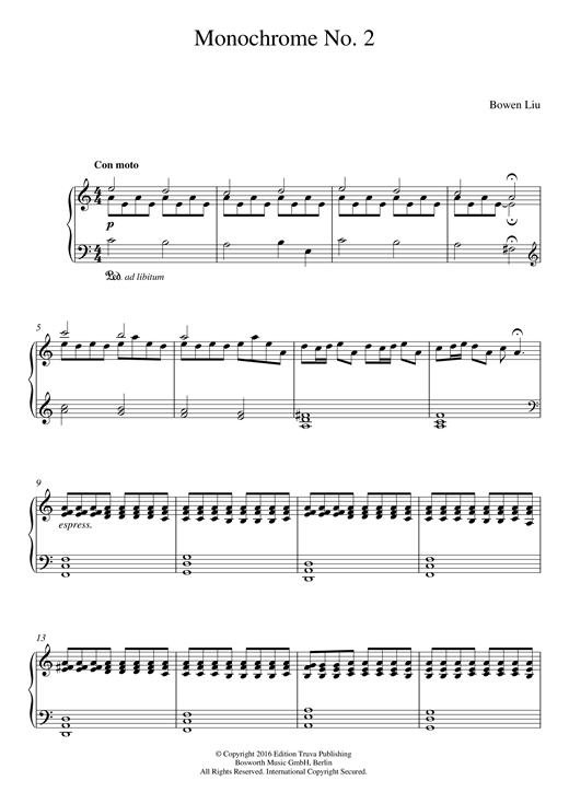 Preview Bowen Liu Monochrome No. 2 Classical sheet music, notes and chords for Piano, SKU: 123914 Monochrome No. 2 sheet music