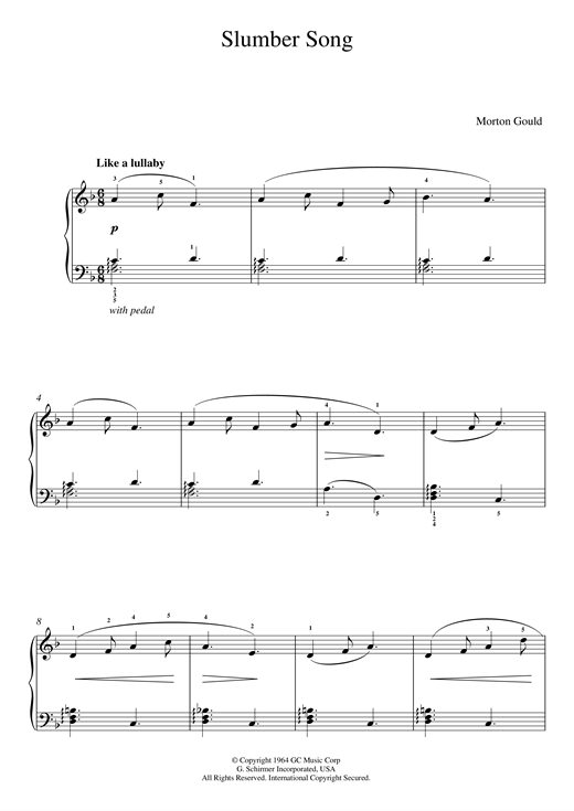 Preview Morton Gould Slumber Song (From 'At The Piano') Classical sheet music, notes and chords for Piano, SKU: 123916 Slumber Song (From 'At The Piano') sheet music