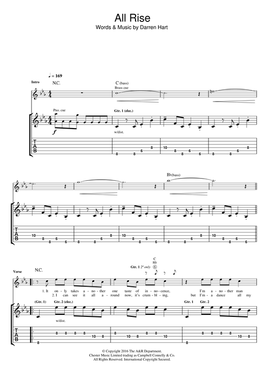Preview Harts All Rise (Play It Cool) Australian sheet music, notes and chords for Guitar Tab, SKU: 123918 All Rise (Play It Cool) sheet music