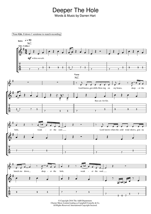 Preview Harts Deeper The Hole Australian sheet music, notes and chords for Guitar Tab, SKU: 123919 Deeper The Hole sheet music