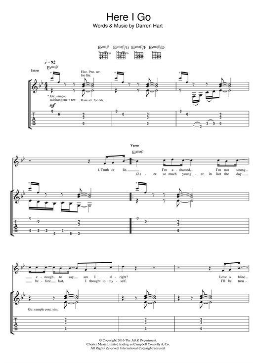 Preview Harts Here I Go Australian sheet music, notes and chords for Guitar Tab, SKU: 123922 Here I Go sheet music