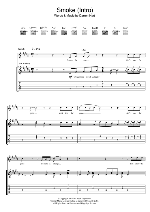 Preview Harts Smoke (Intro) Australian sheet music, notes and chords for Guitar Tab, SKU: 123927 Smoke (Intro) sheet music