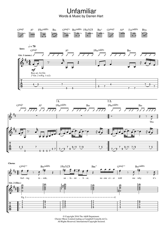 Preview Harts Unfamilar Australian sheet music, notes and chords for Guitar Tab, SKU: 123928 Unfamilar sheet music