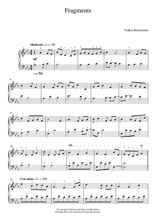 Preview Hauschka Fragments Classical sheet music, notes and chords for Easy Piano, SKU: 123932 Fragments sheet music