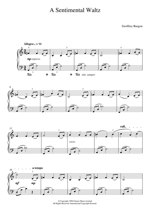 Preview Geoffrey Burgon Sentimental Waltz (From 'Nine Easy Pieces For Piano') Classical sheet music, notes and chords for Easy Piano, SKU: 123934 Sentimental Waltz (From 'Nine Easy Pieces For Piano') sheet music