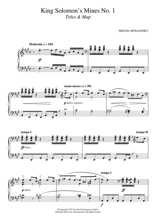 Preview Mischa Spoliansky King Solomon's Mines 1: Title and Map Classical sheet music, notes and chords for Piano, SKU: 123939 King Solomon's Mines 1: Title and Map sheet music