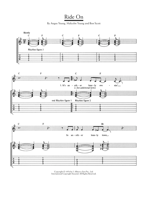 Ac Dc Ride On Sheet Music Notes Chords Download Rock Notes Guitar Tab Pdf Print 124079