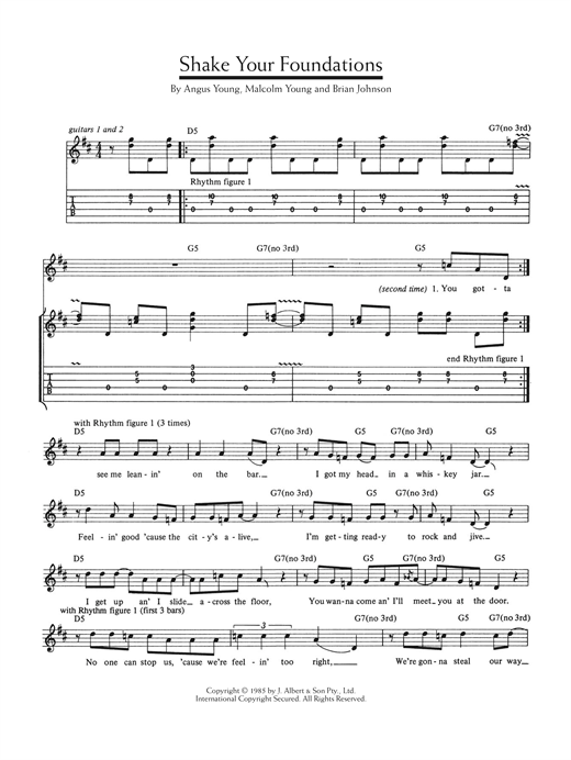 Ac Dc Shake Your Foundations Sheet Music Notes Chords Download Rock Notes Guitar Tab Pdf Print