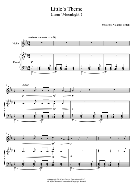 Preview Nicholas Britell Little's Theme (From 'Moonlight') Film and TV sheet music, notes and chords for Violin with Piano Accompaniment, SKU: 124104 sheet music, piano notes, chords, guitar tabs, score, transpose, transcribe, how to play, guide, download, learn, tutorial, progression, song, artist, awards, billboard, mtv, vh1, tour, single, album, release