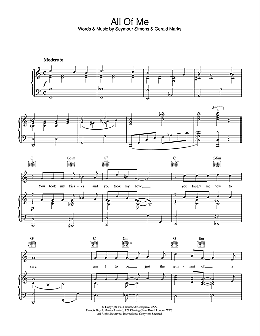 Preview Frank Sinatra All Of Me Jazz sheet music, notes and chords for Piano, Vocal & Guitar (Right-Hand Melody), SKU: 13627 sheet music, piano notes, chords, guitar tabs, score, transpose, transcribe, how to play, guide, download, learn, tutorial, progression, song, artist, awards, billboard, mtv, vh1, tour, single, album, release