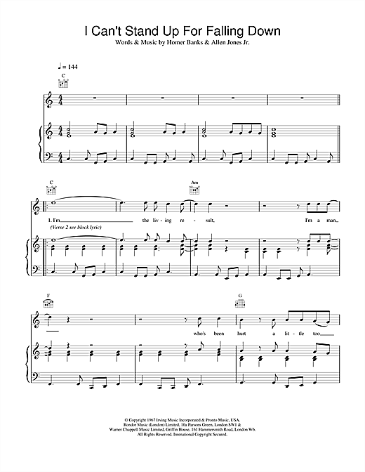 Preview Elvis Costello I Can't Stand Up For Falling Rock sheet music, notes and chords for Piano, Vocal & Guitar (Right-Hand Melody), SKU: 13672 I Can't Stand Up For Falling sheet music