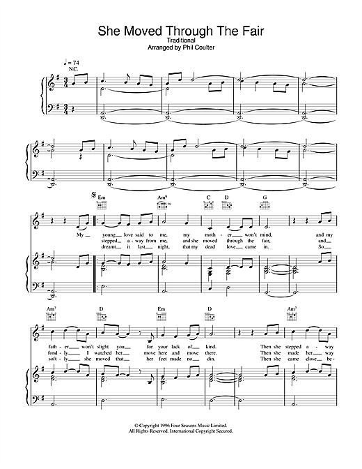 Preview Boyzone She Moved Through The Fair Pop sheet music, notes and chords for Piano, Vocal & Guitar (Right-Hand Melody), SKU: 13719 She Moved Through The Fair sheet music