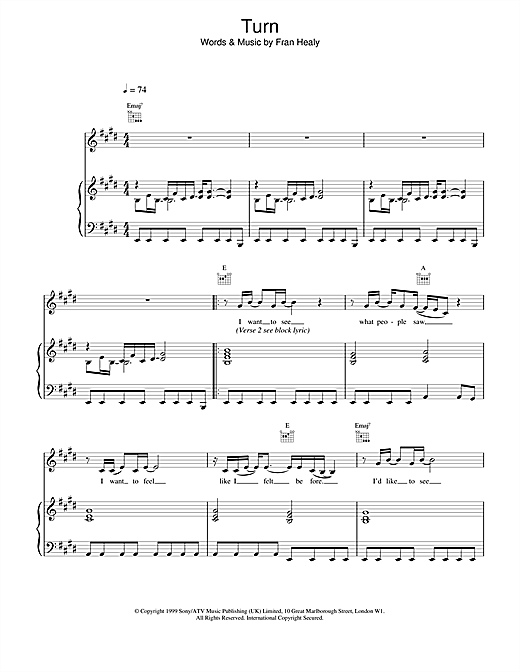 Preview Travis Turn Rock sheet music, notes and chords for Piano, Vocal & Guitar, SKU: 13740 sheet music, piano notes, chords, guitar tabs, score, transpose, transcribe, how to play, guide, download, learn, tutorial, progression, song, artist, awards, billboard, mtv, vh1, tour, single, album, release