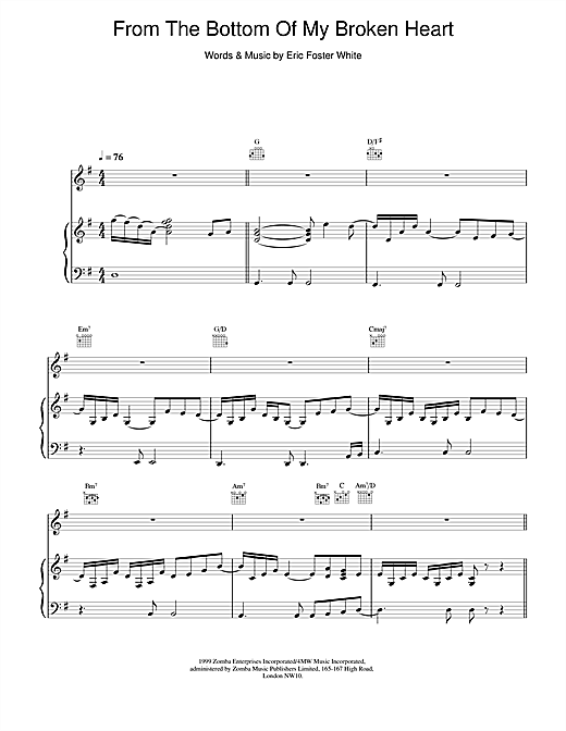 Preview Shania Twain From The Bottom Of My Broken Heart Pop sheet music, notes and chords for Piano, Vocal & Guitar (Right-Hand Melody), SKU: 13779 From The Bottom Of My Broken Heart sheet music