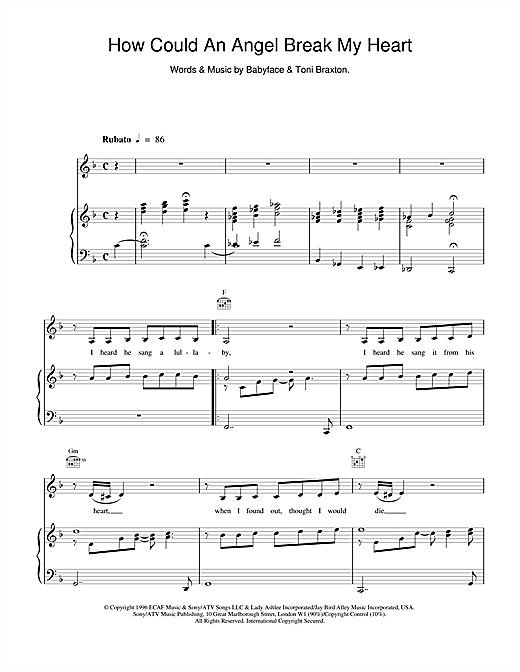 Preview Toni Braxton How Could An Angel R & B sheet music, notes and chords for Piano, Vocal & Guitar (Right-Hand Melody), SKU: 13789 How Could An Angel sheet music