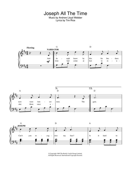 Preview Andrew Lloyd Webber Joseph All The Time (from Joseph And The Amazing Technicolor Dreamcoat) Musicals sheet music, notes and chords for Piano, Vocal & Guitar (Right-Hand Melody), SKU: 13806 sheet music, piano notes, chords, guitar tabs, score, transpose, transcribe, how to play, guide, download, learn, tutorial, progression, song, artist, awards, billboard, mtv, vh1, tour, single, album, release