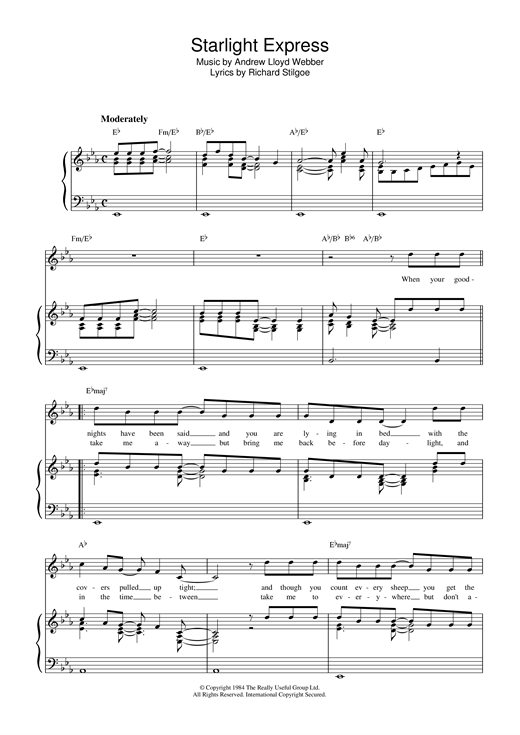 Preview Andrew Lloyd Webber Starlight Express Musicals sheet music, notes and chords for Piano, Vocal & Guitar, SKU: 13856 sheet music, piano notes, chords, guitar tabs, score, transpose, transcribe, how to play, guide, download, learn, tutorial, progression, song, artist, awards, billboard, mtv, vh1, tour, single, album, release