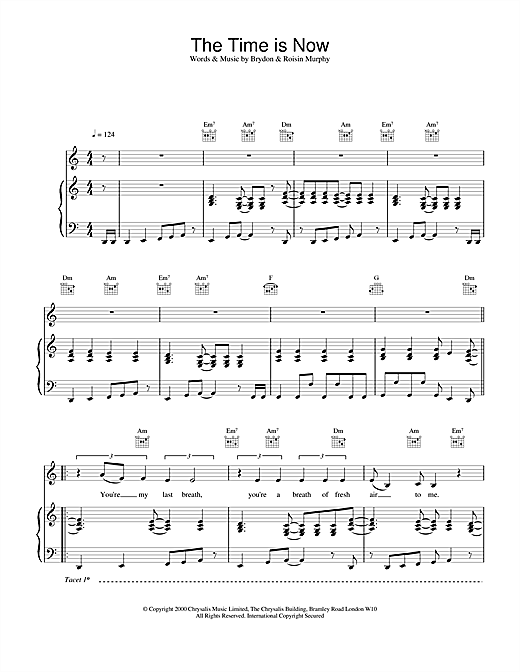 Preview Moloko The Time Is Now Pop sheet music, notes and chords for Piano, Vocal & Guitar, SKU: 13869 sheet music, piano notes, chords, guitar tabs, score, transpose, transcribe, how to play, guide, download, learn, tutorial, progression, song, artist, awards, billboard, mtv, vh1, tour, single, album, release